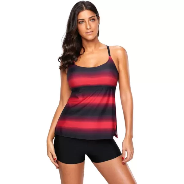 Dokotoo Womens Criss Cross Back Color Block Print Tankini Top with Boyshorts Swimsuit 