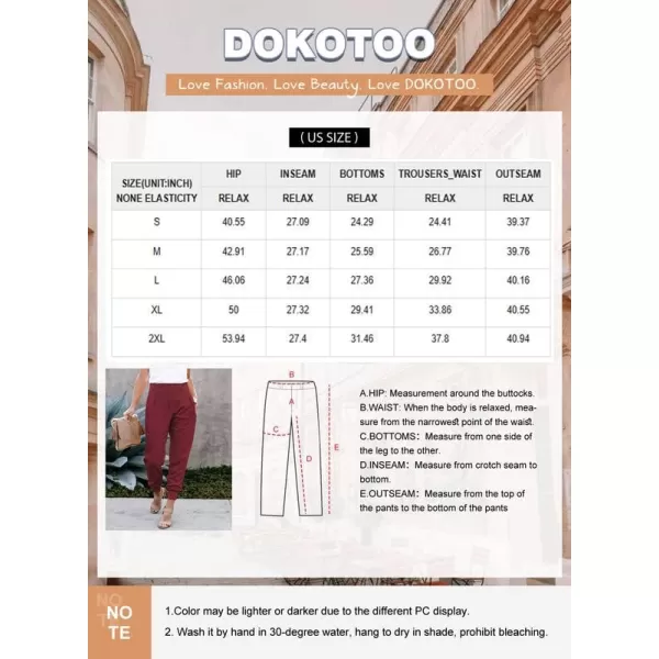 Dokotoo Womens Fashion Casual Drawstring Elastic Waist Cotton Jogging Jogger Pants with Pockets