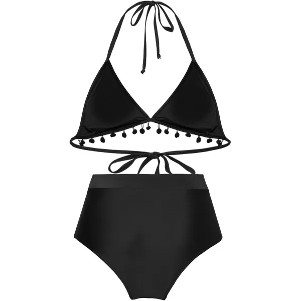 Dokotoo Womens High Waist Two Pieces Bikini Set Striped Tassel Swimsuit