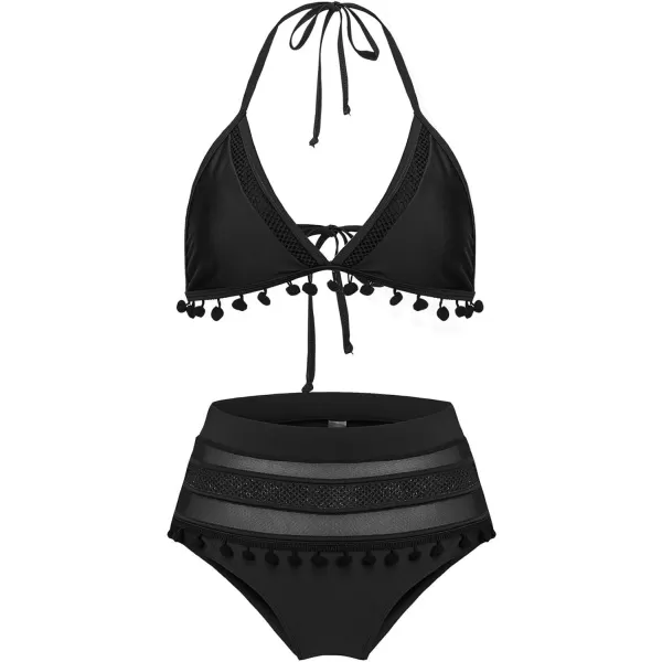 Dokotoo Womens High Waist Two Pieces Bikini Set Striped Tassel Swimsuit