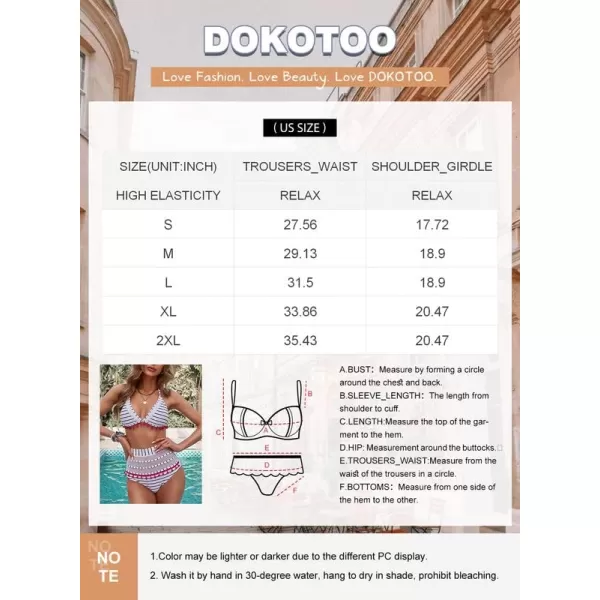 Dokotoo Womens High Waist Two Pieces Bikini Set Striped Tassel Swimsuit