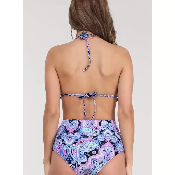 Dokotoo Womens High Waist Two Pieces Bikini Set Striped Tassel Swimsuit