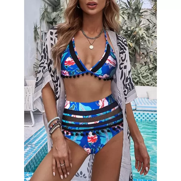 Dokotoo Womens High Waist Two Pieces Bikini Set Striped Tassel Swimsuit