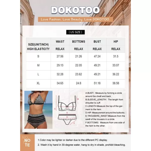 Dokotoo Womens High Waist Two Pieces Bikini Set Striped Tassel Swimsuit