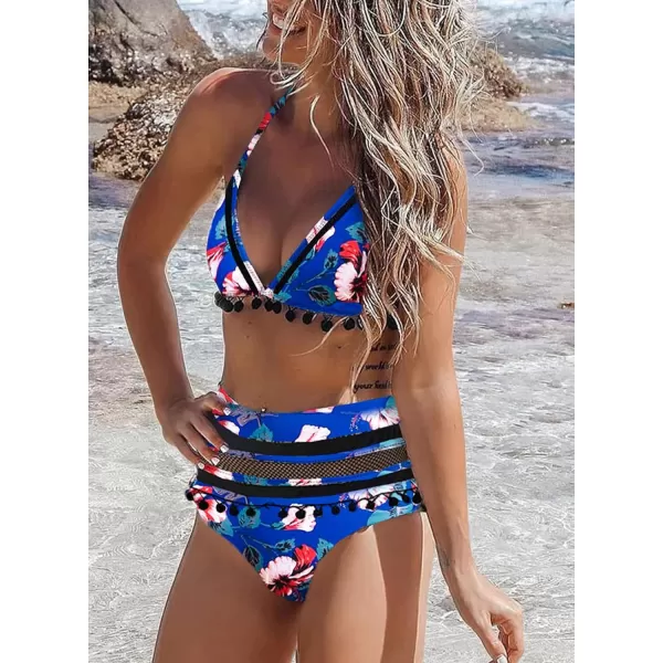 Dokotoo Womens High Waist Two Pieces Bikini Set Striped Tassel Swimsuit