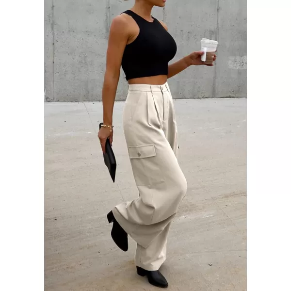 Dokotoo Womens High Waisted Wide Leg Cargo Pants Baggy Casual Combat Military Pants with 4 Pockets