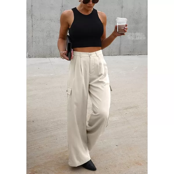 Dokotoo Womens High Waisted Wide Leg Cargo Pants Baggy Casual Combat Military Pants with 4 Pockets