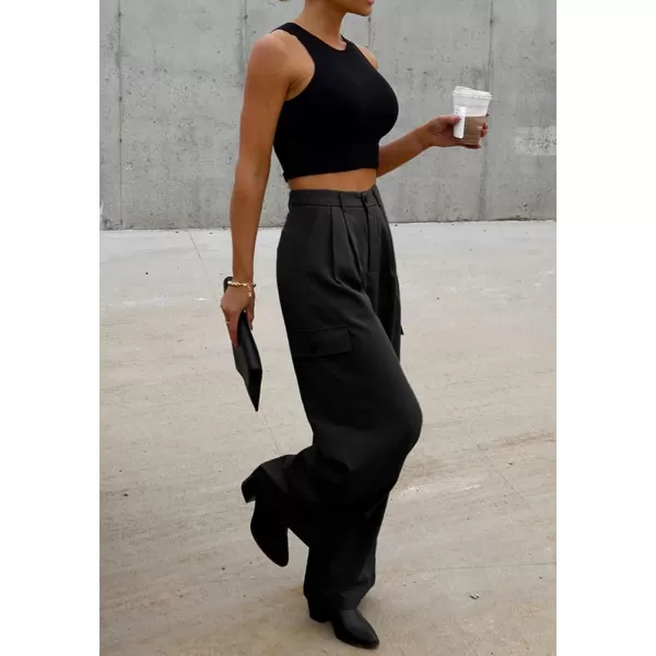 Dokotoo Womens High Waisted Wide Leg Cargo Pants Baggy Casual Combat Military Pants with 4 Pockets