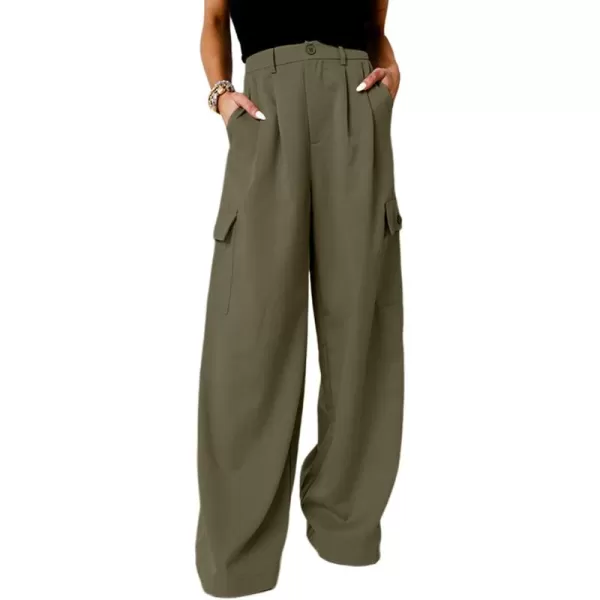 Dokotoo Womens High Waisted Wide Leg Cargo Pants Baggy Casual Combat Military Pants with 4 Pockets