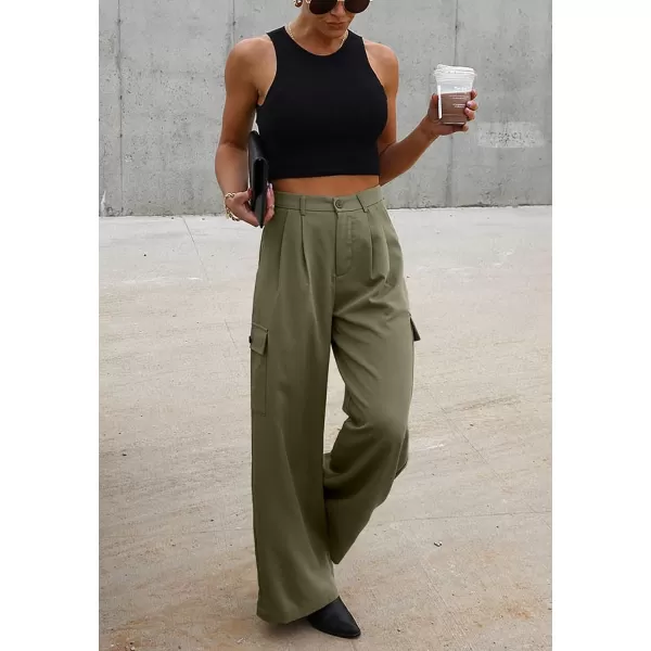 Dokotoo Womens High Waisted Wide Leg Cargo Pants Baggy Casual Combat Military Pants with 4 Pockets