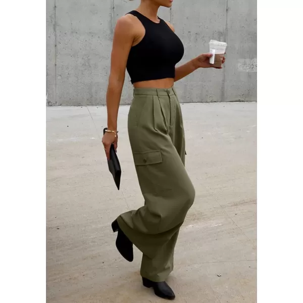 Dokotoo Womens High Waisted Wide Leg Cargo Pants Baggy Casual Combat Military Pants with 4 Pockets