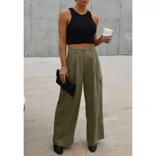Dokotoo Womens High Waisted Wide Leg Cargo Pants Baggy Casual Combat Military Pants with 4 Pockets