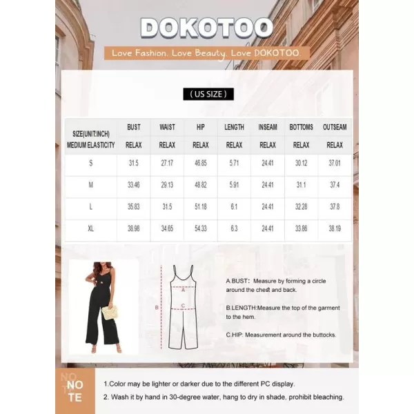 Dokotoo Women's Loose Sleeveless Jumpsuits Adjustable Spaghetti Strap Long Pant Romper Jumpsuit with Pockets