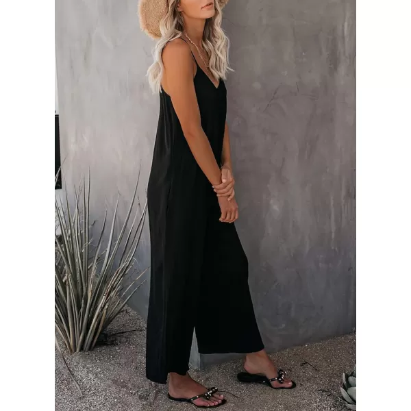 Dokotoo Women's Loose Sleeveless Jumpsuits Adjustable Spaghetti Strap Stretchy Long Pant Romper Jumpsuit with Pockets