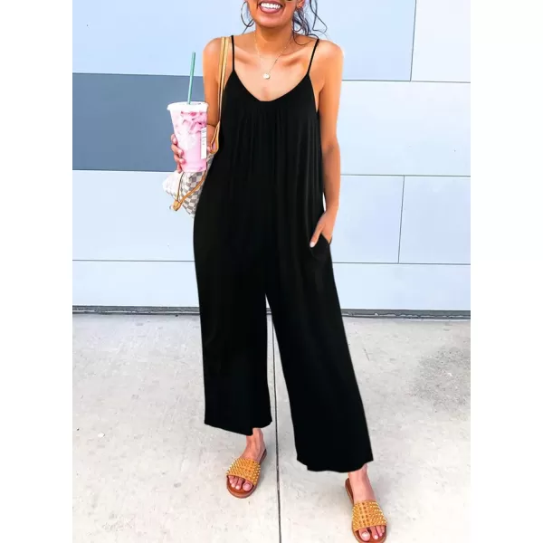 Dokotoo Women's Loose Sleeveless Jumpsuits Adjustable Spaghetti Strap Stretchy Long Pant Romper Jumpsuit with Pockets