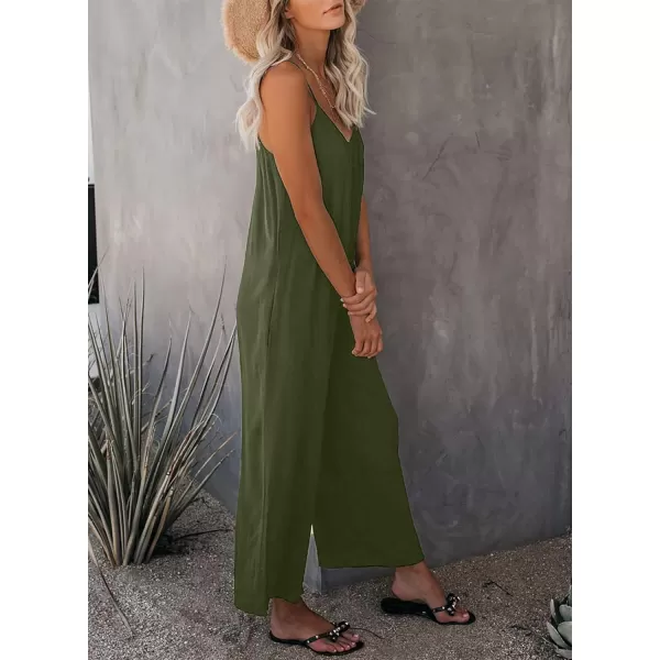 Dokotoo Women's Loose Sleeveless Jumpsuits Adjustable Spaghetti Strap Stretchy Long Pant Romper Jumpsuit with Pockets