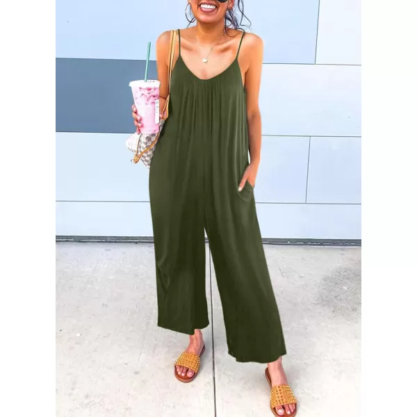 Dokotoo Women's Loose Sleeveless Jumpsuits Adjustable Spaghetti Strap Stretchy Long Pant Romper Jumpsuit with Pockets