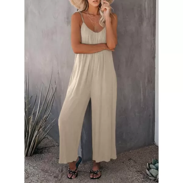Dokotoo Women's Loose Sleeveless Jumpsuits Adjustable Spaghetti Strap Stretchy Long Pant Romper Jumpsuit with Pockets