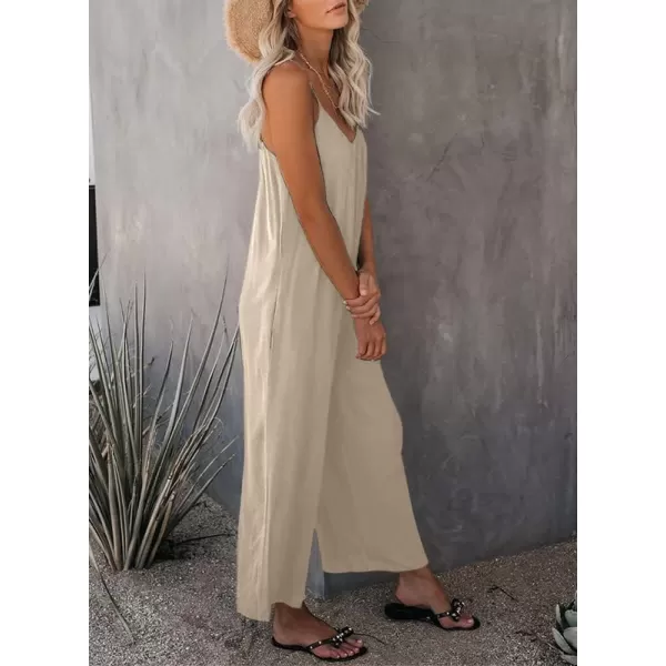 Dokotoo Women's Loose Sleeveless Jumpsuits Adjustable Spaghetti Strap Stretchy Long Pant Romper Jumpsuit with Pockets