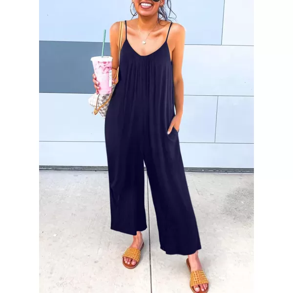 Dokotoo Women's Loose Sleeveless Jumpsuits Adjustable Spaghetti Strap Stretchy Long Pant Romper Jumpsuit with Pockets