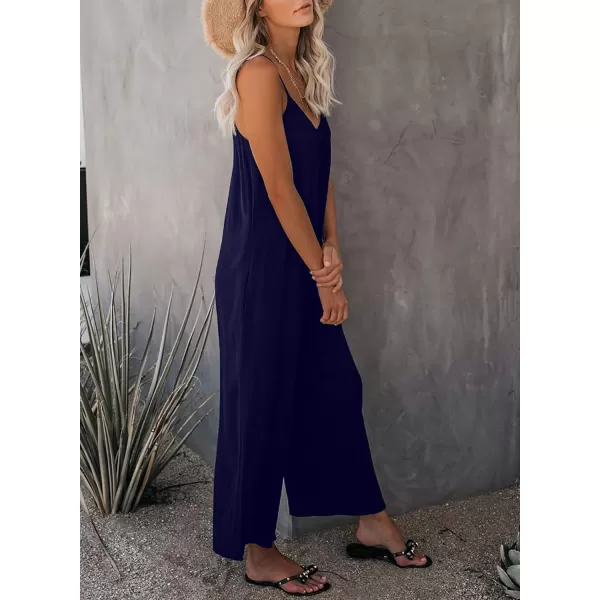 Dokotoo Women's Loose Sleeveless Jumpsuits Adjustable Spaghetti Strap Stretchy Long Pant Romper Jumpsuit with Pockets