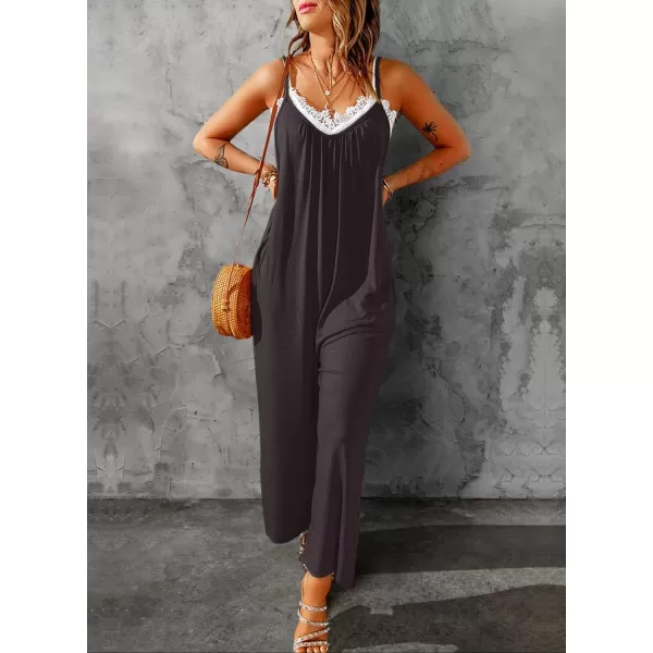 Dokotoo Women's Loose Sleeveless Jumpsuits Adjustable Spaghetti Strap Stretchy Long Pant Romper Jumpsuit with Pockets
