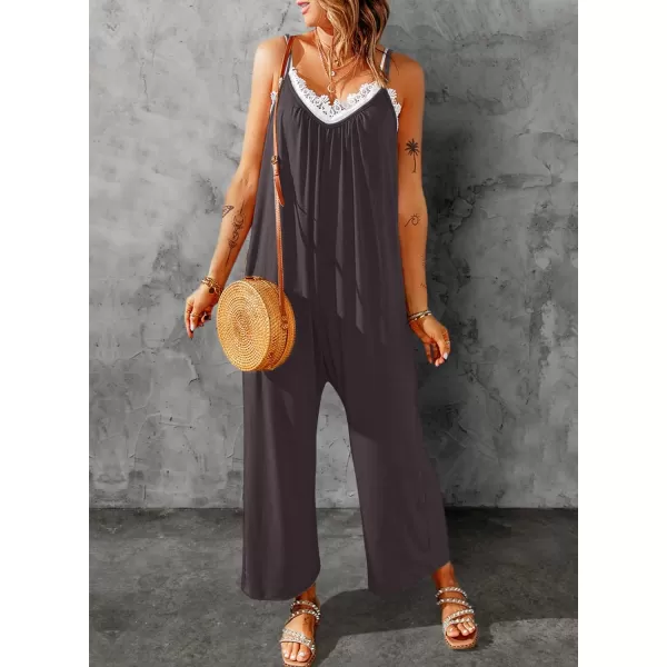 Dokotoo Women's Loose Sleeveless Jumpsuits Adjustable Spaghetti Strap Stretchy Long Pant Romper Jumpsuit with Pockets