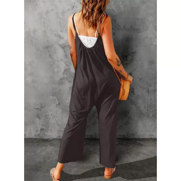 Dokotoo Women's Loose Sleeveless Jumpsuits Adjustable Spaghetti Strap Stretchy Long Pant Romper Jumpsuit with Pockets