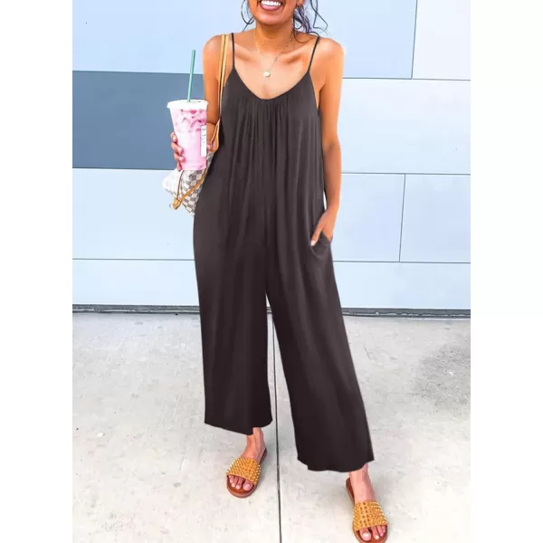 Dokotoo Women's Loose Sleeveless Jumpsuits Adjustable Spaghetti Strap Stretchy Long Pant Romper Jumpsuit with Pockets