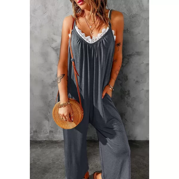 Dokotoo Women's Loose Sleeveless Jumpsuits Adjustable Spaghetti Strap Stretchy Long Pant Romper Jumpsuit with Pockets