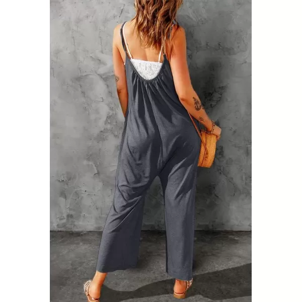 Dokotoo Women's Loose Sleeveless Jumpsuits Adjustable Spaghetti Strap Stretchy Long Pant Romper Jumpsuit with Pockets