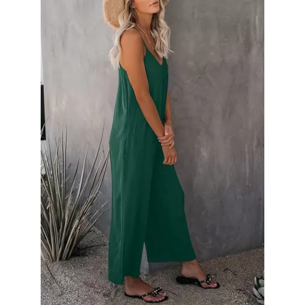 Dokotoo Women's Loose Sleeveless Jumpsuits Adjustable Spaghetti Strap Stretchy Long Pant Romper Jumpsuit with Pockets