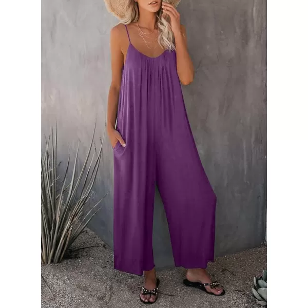 Dokotoo Women's Loose Sleeveless Jumpsuits Adjustable Spaghetti Strap Stretchy Long Pant Romper Jumpsuit with Pockets