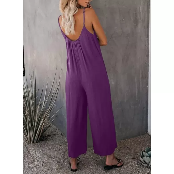 Dokotoo Women's Loose Sleeveless Jumpsuits Adjustable Spaghetti Strap Stretchy Long Pant Romper Jumpsuit with Pockets