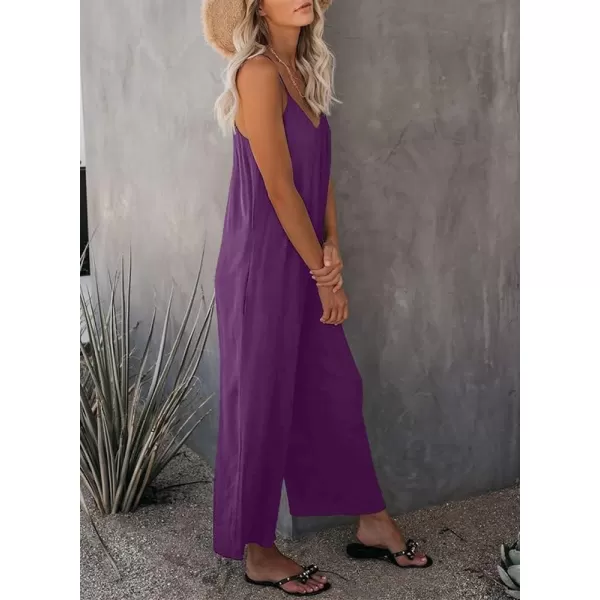 Dokotoo Women's Loose Sleeveless Jumpsuits Adjustable Spaghetti Strap Stretchy Long Pant Romper Jumpsuit with Pockets
