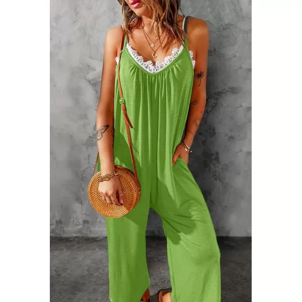 Dokotoo Women's Loose Sleeveless Jumpsuits Adjustable Spaghetti Strap Stretchy Long Pant Romper Jumpsuit with Pockets