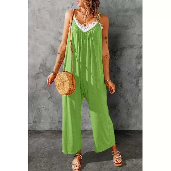 Dokotoo Women's Loose Sleeveless Jumpsuits Adjustable Spaghetti Strap Stretchy Long Pant Romper Jumpsuit with Pockets