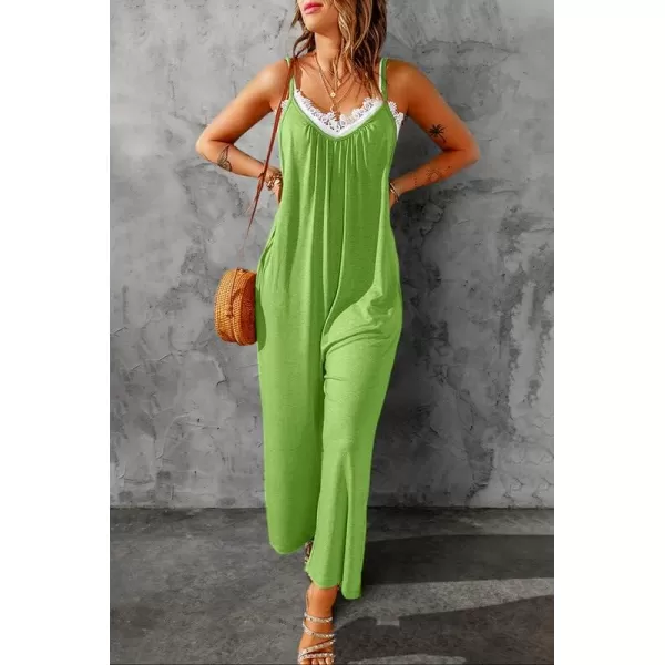 Dokotoo Women's Loose Sleeveless Jumpsuits Adjustable Spaghetti Strap Stretchy Long Pant Romper Jumpsuit with Pockets