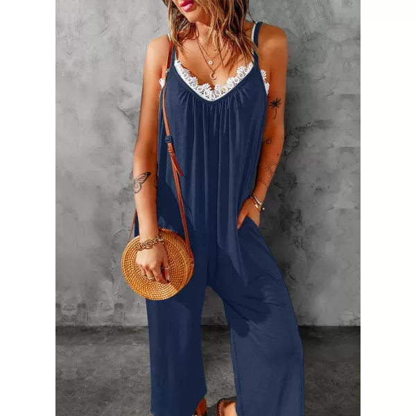 Dokotoo Women's Loose Sleeveless Jumpsuits Adjustable Spaghetti Strap Stretchy Long Pant Romper Jumpsuit with Pockets
