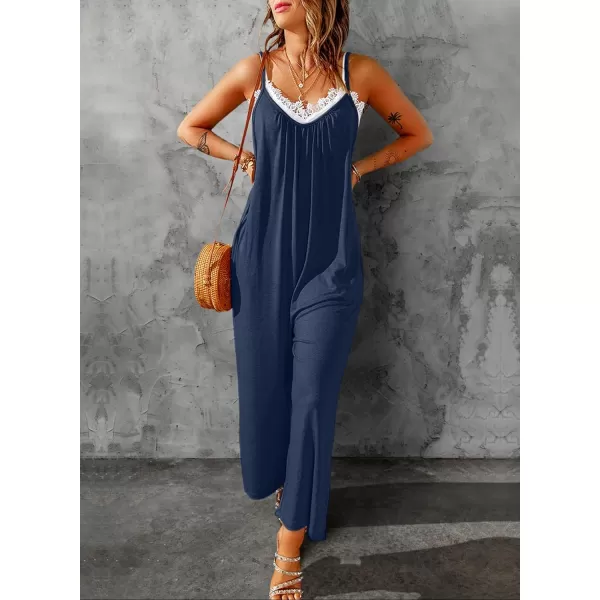 Dokotoo Women's Loose Sleeveless Jumpsuits Adjustable Spaghetti Strap Stretchy Long Pant Romper Jumpsuit with Pockets