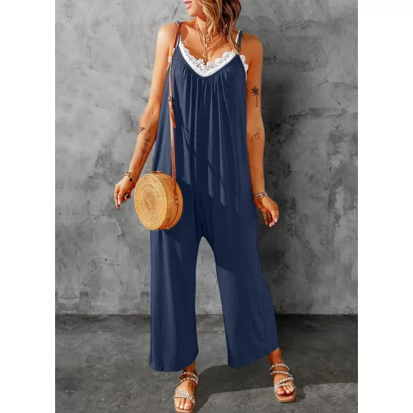 Dokotoo Women's Loose Sleeveless Jumpsuits Adjustable Spaghetti Strap Stretchy Long Pant Romper Jumpsuit with Pockets