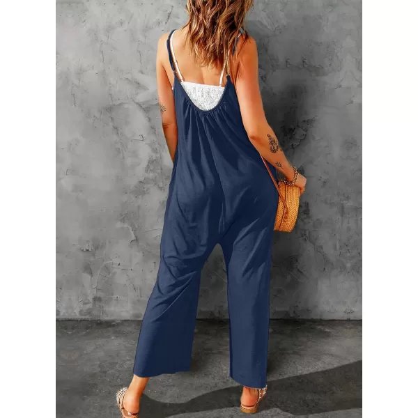 Dokotoo Women's Loose Sleeveless Jumpsuits Adjustable Spaghetti Strap Stretchy Long Pant Romper Jumpsuit with Pockets