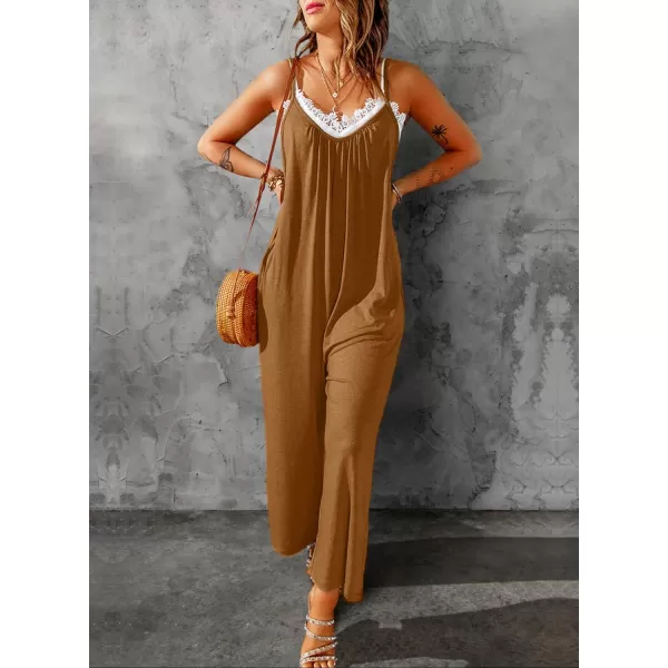 Dokotoo Women's Loose Sleeveless Jumpsuits Adjustable Spaghetti Strap Stretchy Long Pant Romper Jumpsuit with Pockets