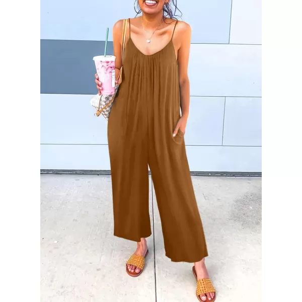 Dokotoo Women's Loose Sleeveless Jumpsuits Adjustable Spaghetti Strap Stretchy Long Pant Romper Jumpsuit with Pockets