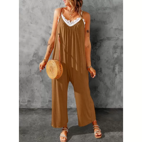Dokotoo Women's Loose Sleeveless Jumpsuits Adjustable Spaghetti Strap Stretchy Long Pant Romper Jumpsuit with Pockets