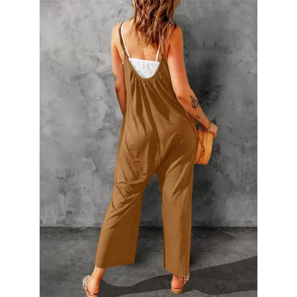 Dokotoo Women's Loose Sleeveless Jumpsuits Adjustable Spaghetti Strap Stretchy Long Pant Romper Jumpsuit with Pockets