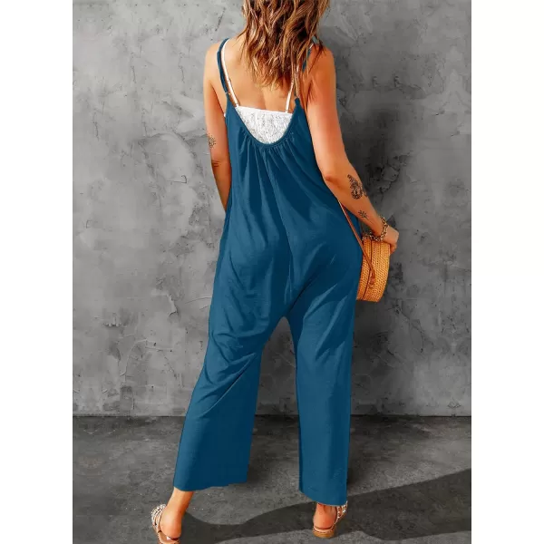 Dokotoo Women's Loose Sleeveless Jumpsuits Adjustable Spaghetti Strap Stretchy Long Pant Romper Jumpsuit with Pockets
