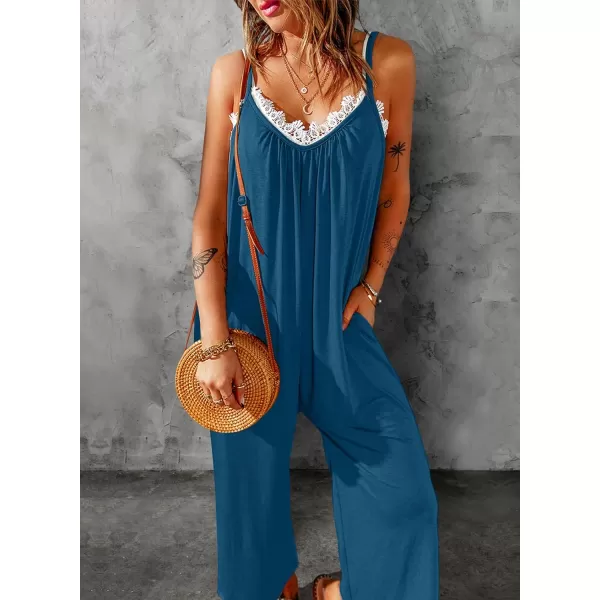 Dokotoo Women's Loose Sleeveless Jumpsuits Adjustable Spaghetti Strap Stretchy Long Pant Romper Jumpsuit with Pockets