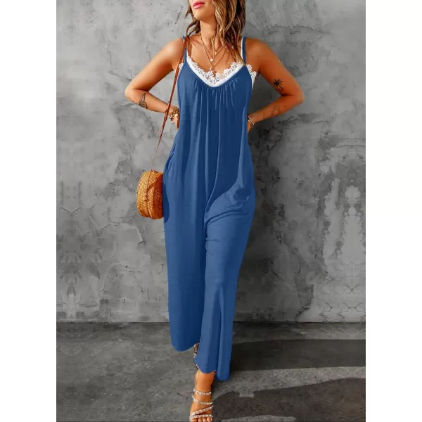 Dokotoo Women's Loose Sleeveless Jumpsuits Adjustable Spaghetti Strap Stretchy Long Pant Romper Jumpsuit with Pockets