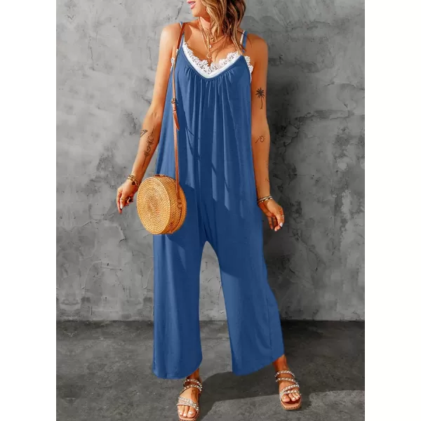 Dokotoo Women's Loose Sleeveless Jumpsuits Adjustable Spaghetti Strap Stretchy Long Pant Romper Jumpsuit with Pockets